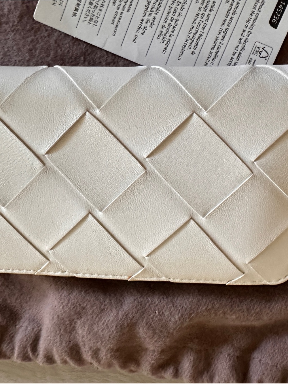 Bottega Veneta Cream Intrecciato Woven Leather Clutch